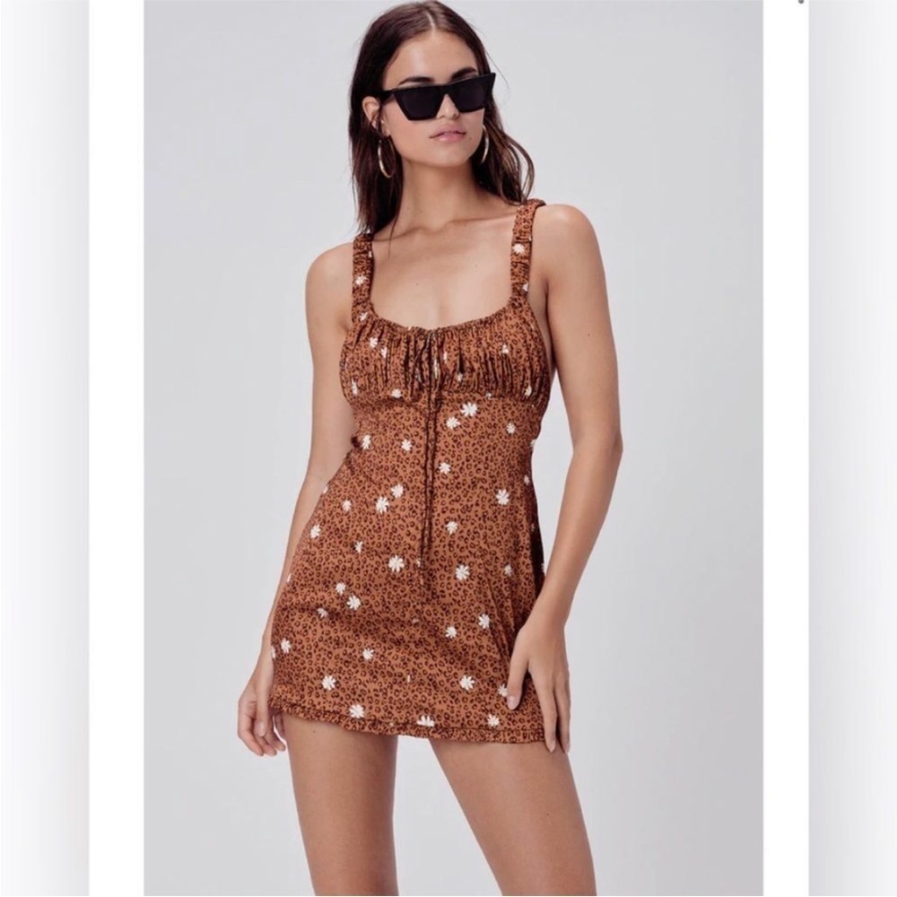 NWT For Love & Lemons Tawney Mini Slip Dress Daisy Floral Leopard Cheetah Small